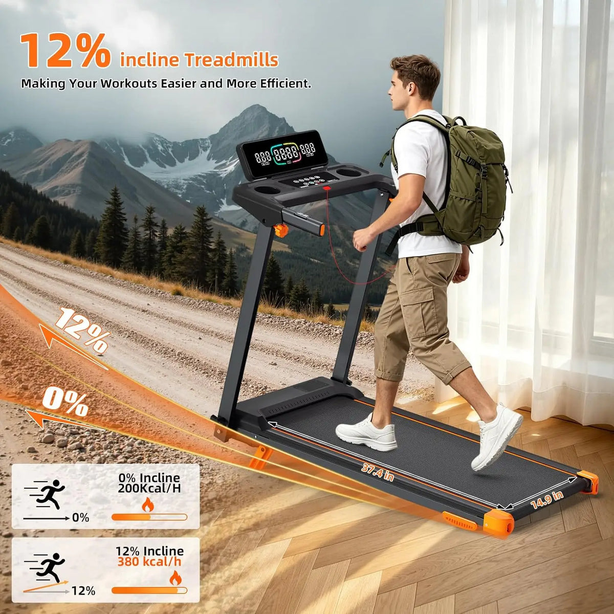 Foldable Walking Pad Treadmill With Adjustable Incline And Bluetooth