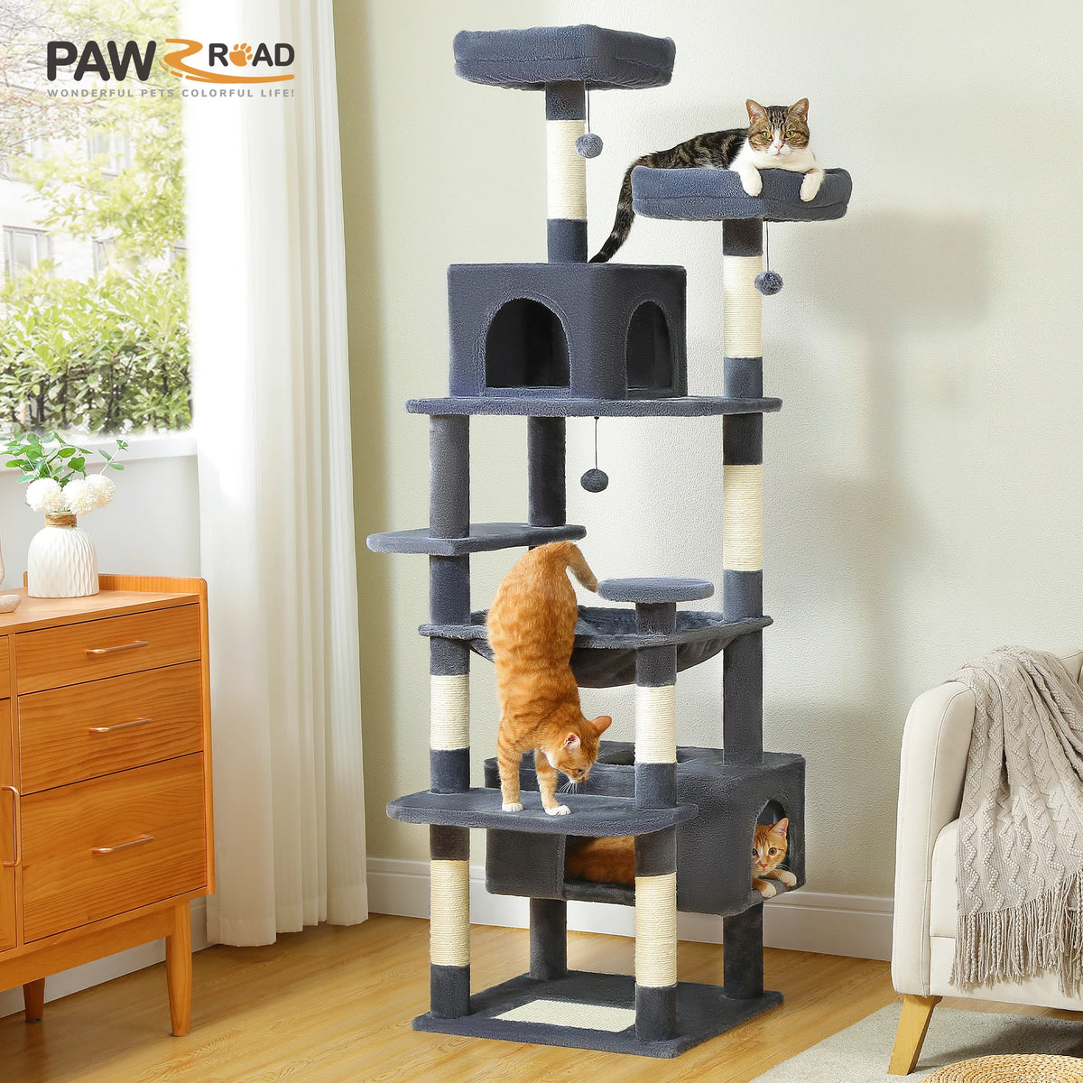 PAWZ Road Multi Level Cat Tree Tower With Hammock Posts