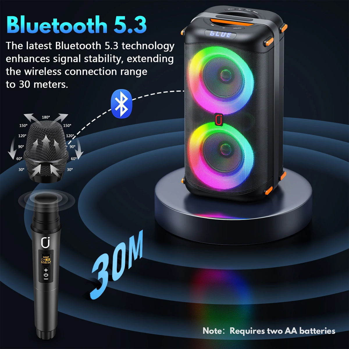 FanFun Wireless Karaoke Speaker With Dual Microphones And Led Lighting
