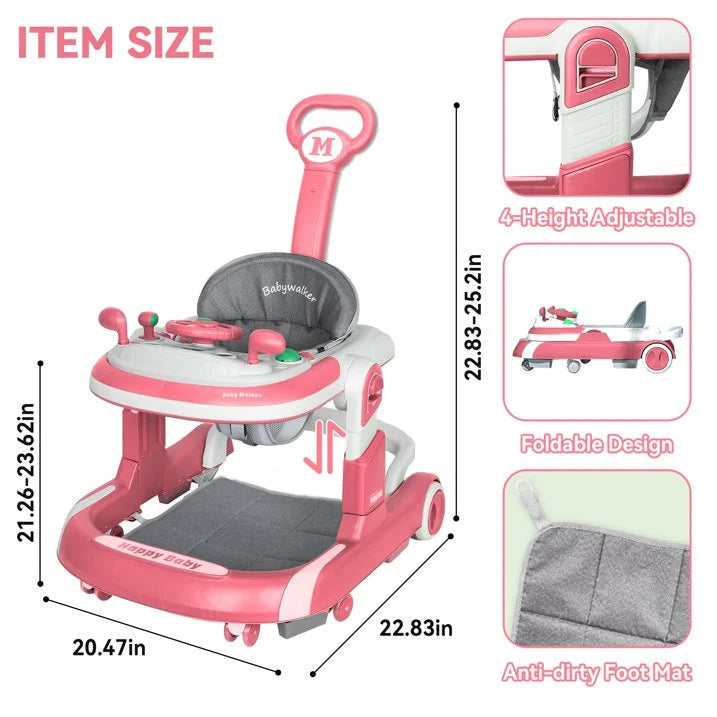 Anti Rollover Baby Walker With Learning Toy And Folding Design
