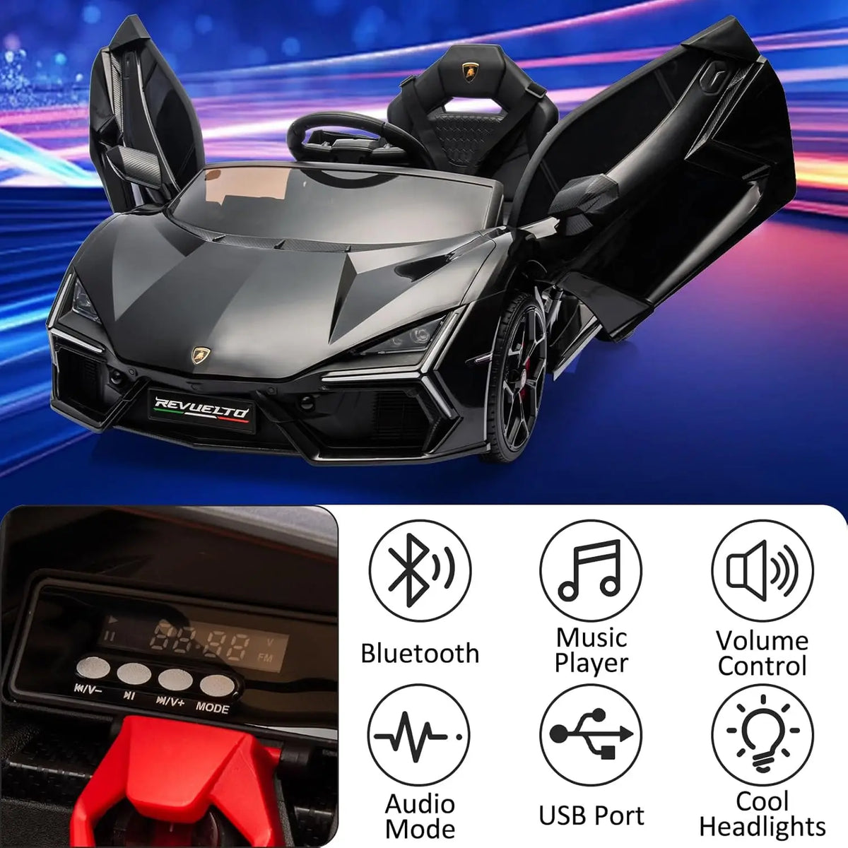 HiMiss Kids Electric Ride On Car With Remote Control Headlight