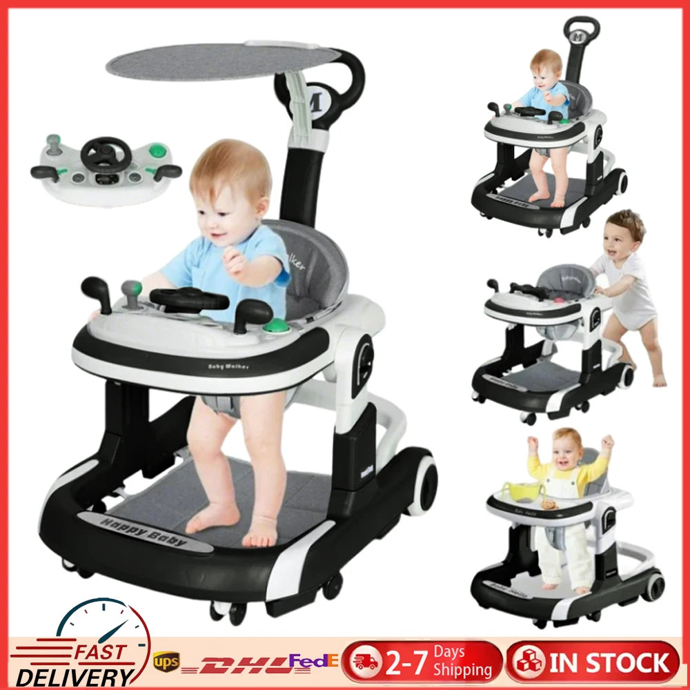 Foldable Baby Push Walker With Music Tray And Sunshade