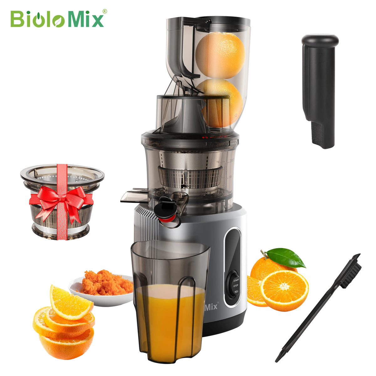 Biolomix Cold Press Juicer Wide Feed Chute Slow Masticating Extractor
