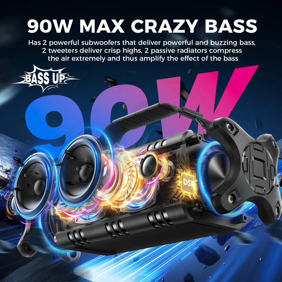 W-KING D8 50W Waterproof Bluetooth Portable Outdoor Speaker