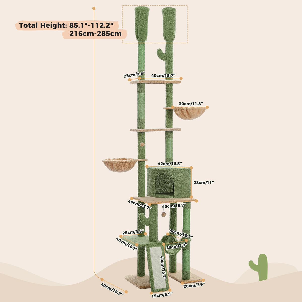 PAWZ Road Cactus Cat Tree Floor To Ceiling Climbing Tower