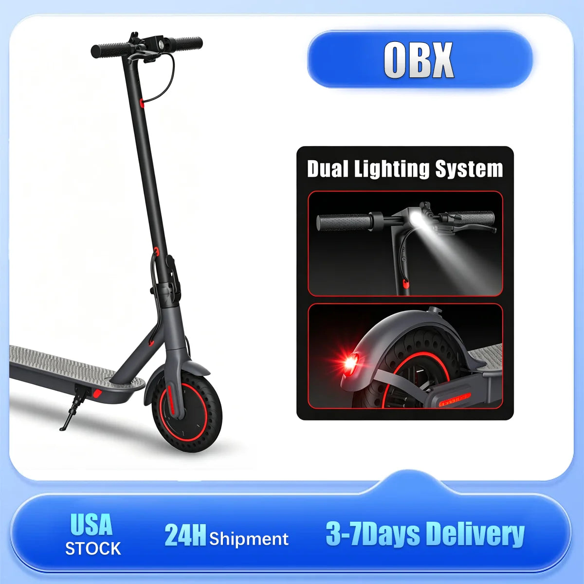 Obx Foldable Electric Scooter 350W Motor 16 Mile Range Adults