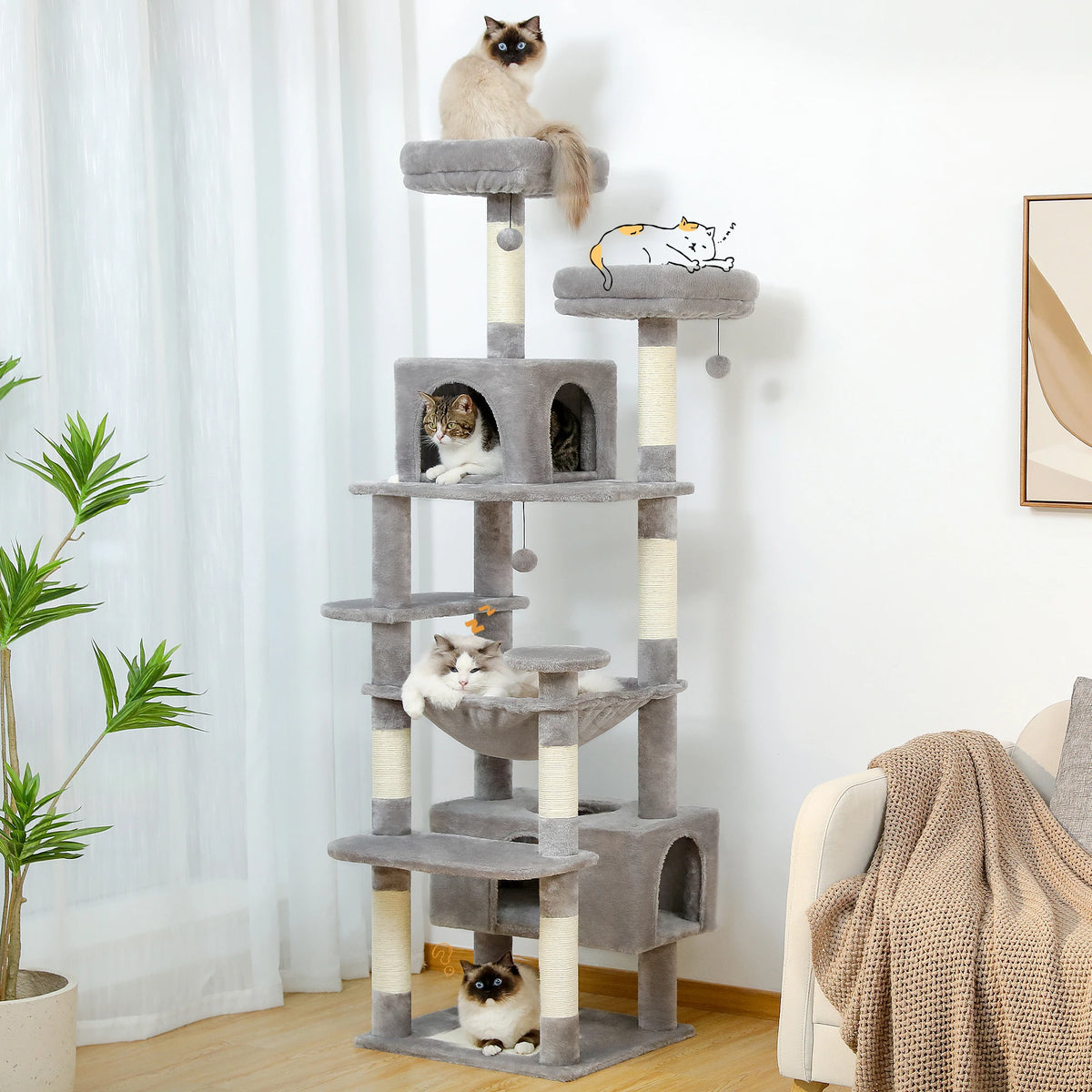 PAWZ Road Multi Level Cat Tree Tower With Hammock Posts