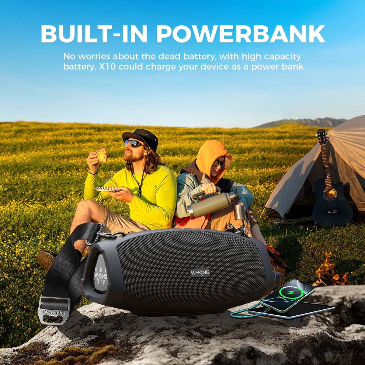 W-KING X10 Portable Waterproof Bluetooth Speaker Featuring Deep Bass