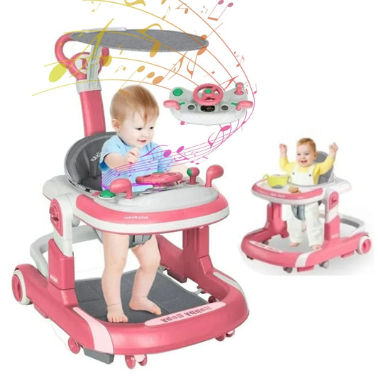 Anti Rollover Baby Walker With Learning Toy And Folding Design