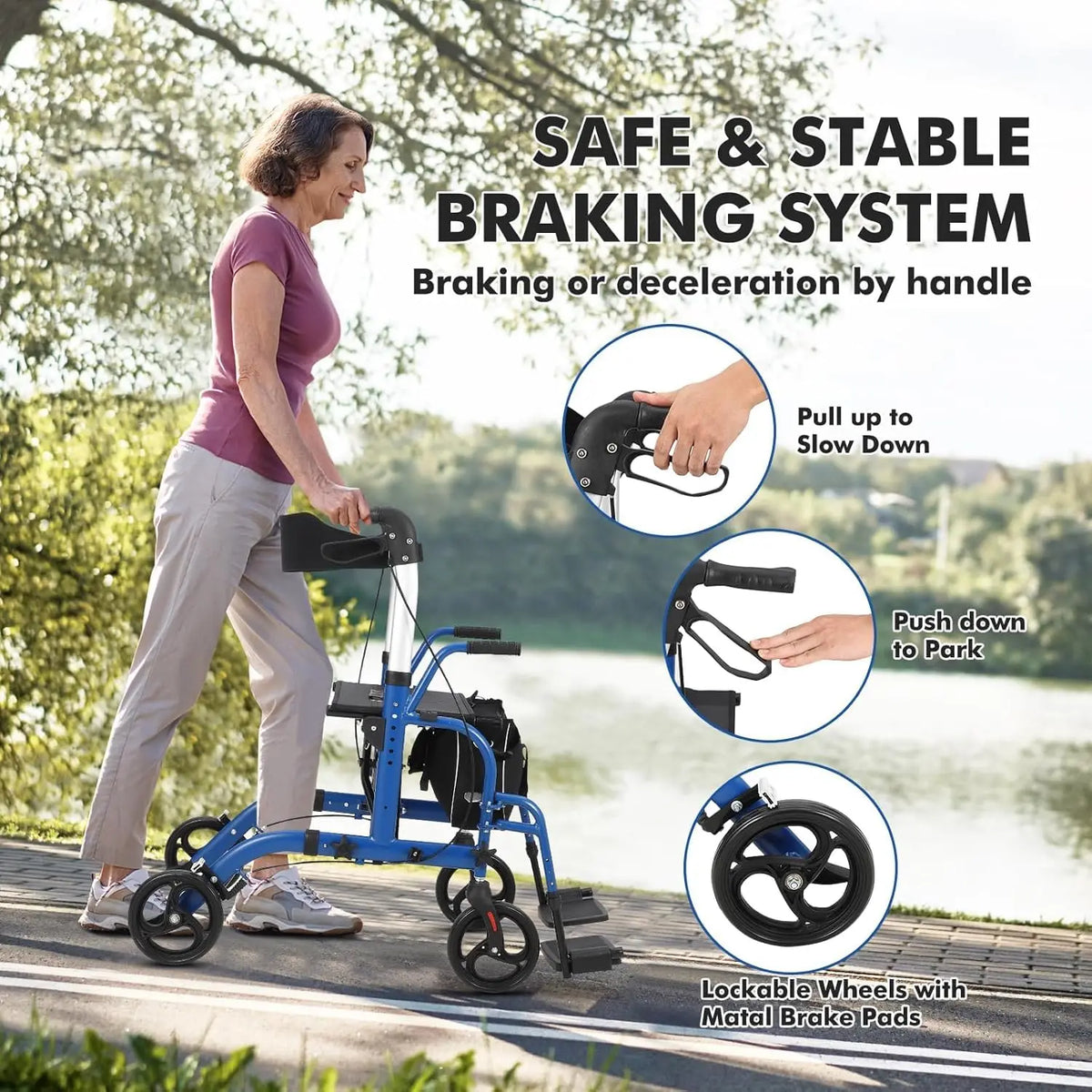 Folding Aluminum Rollator Walker With Seat And Backrest For Seniors