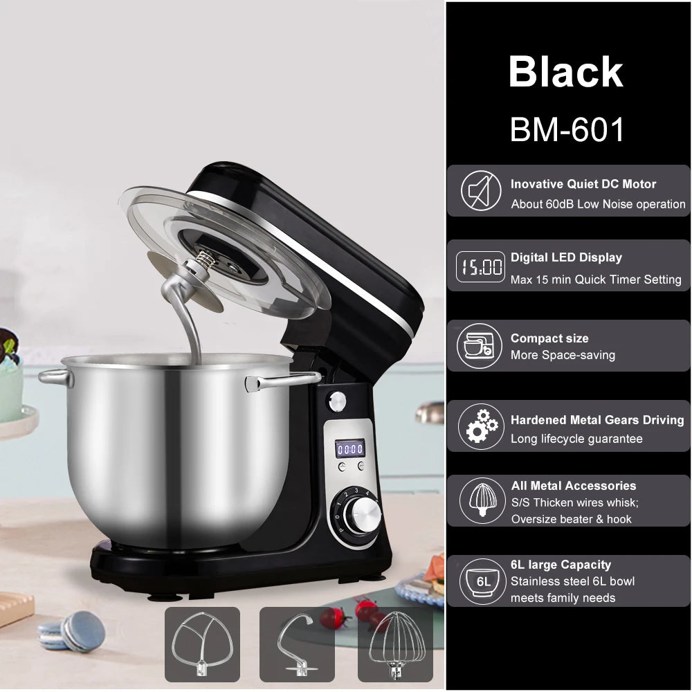 Biolomix 6 Speed Kitchen Stand Mixer Stainless Steel Bowl