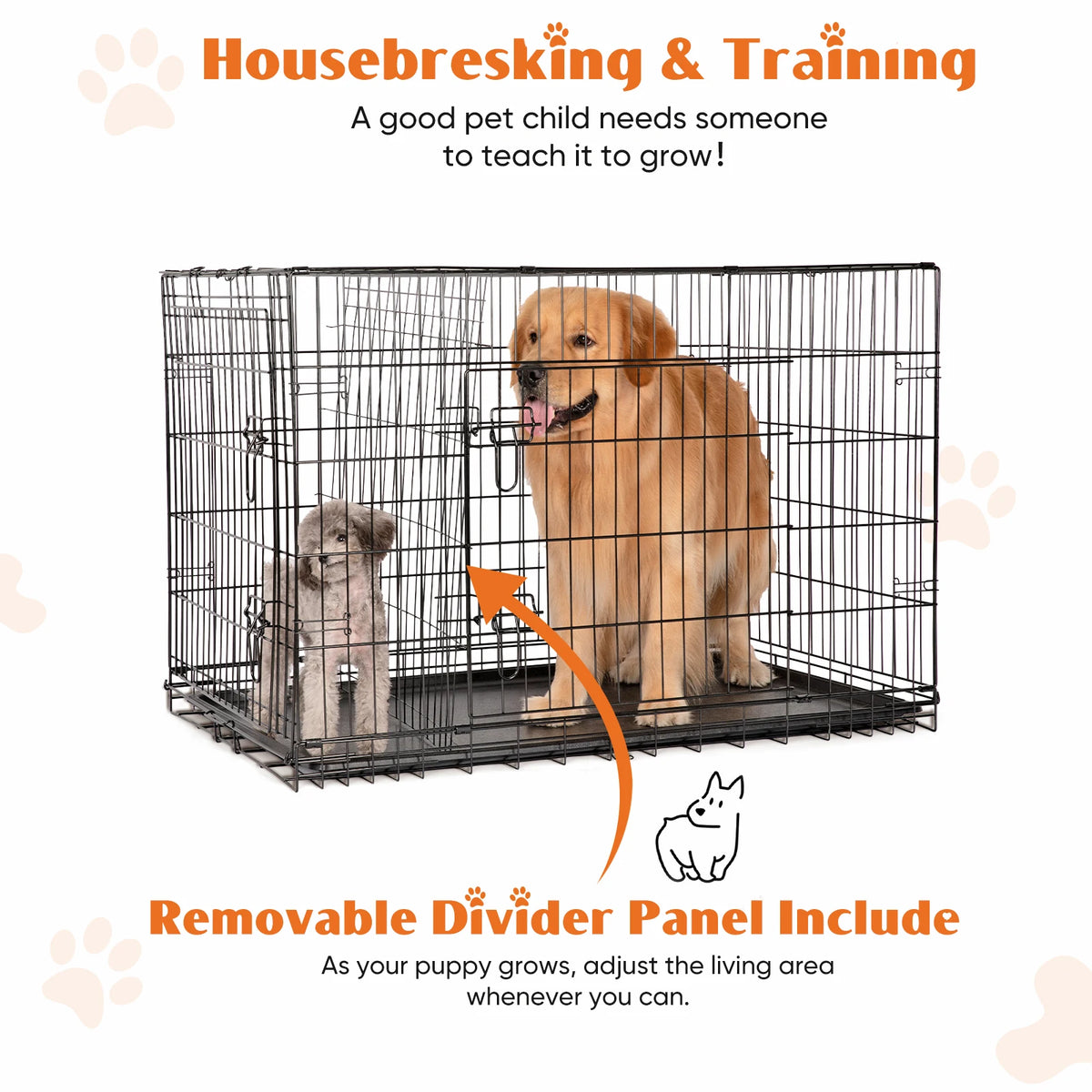 JHK Double Door Metal Wire Dog Kennel Leak Proof Pan