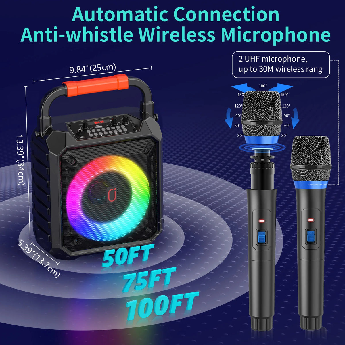 FanFun Wireless Karaoke Speaker With Dual Mics And Party Lights
