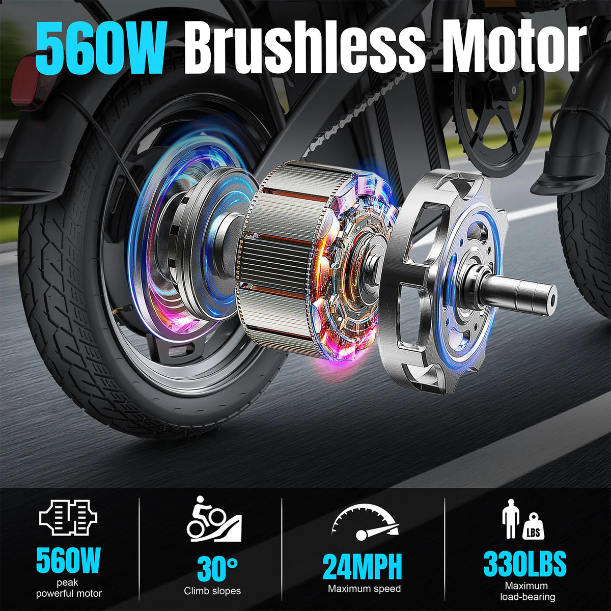 Furider 560W Folding Electric Bike With Removable Battery