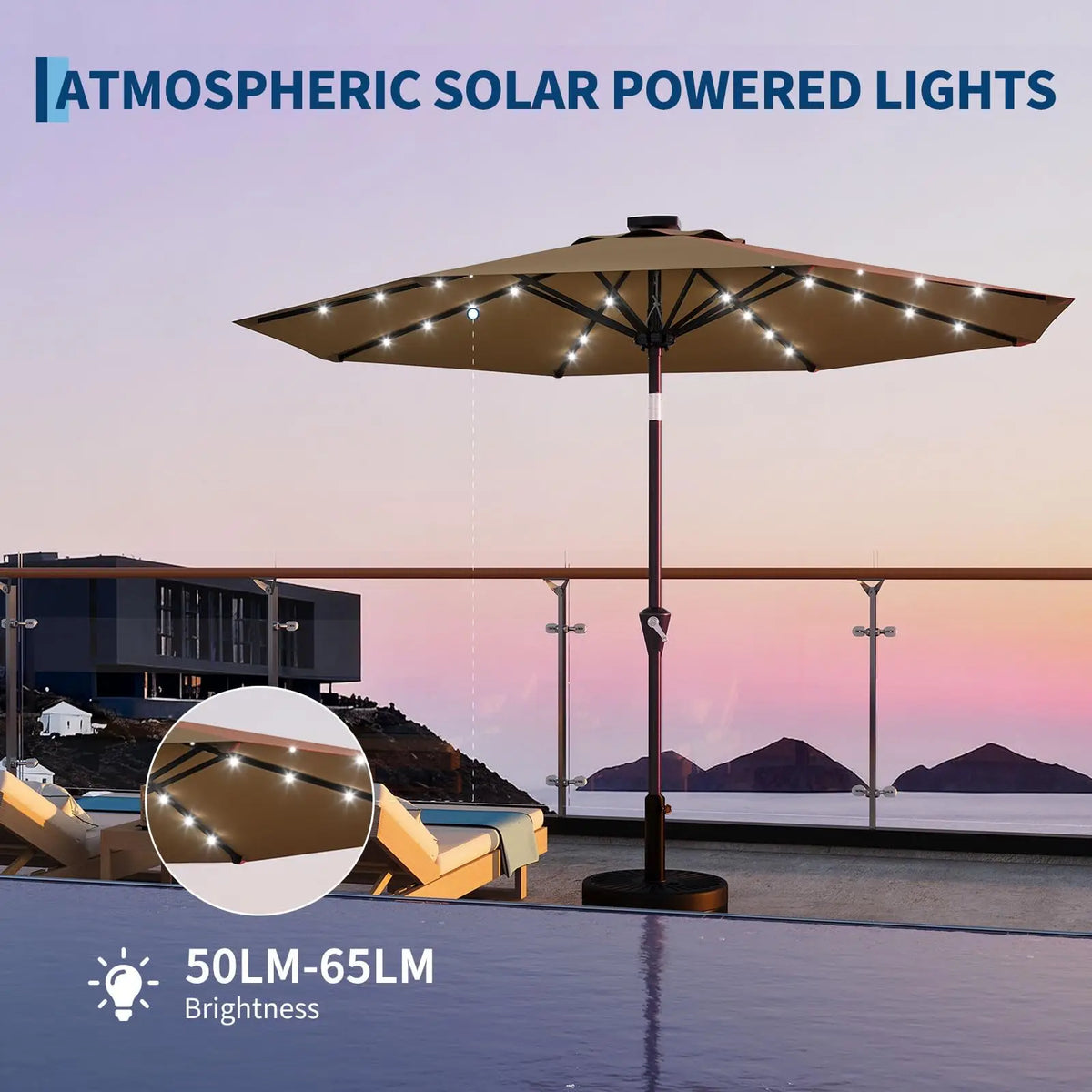 Studyset Solar Powered Patio Umbrella With Built In Led Lights