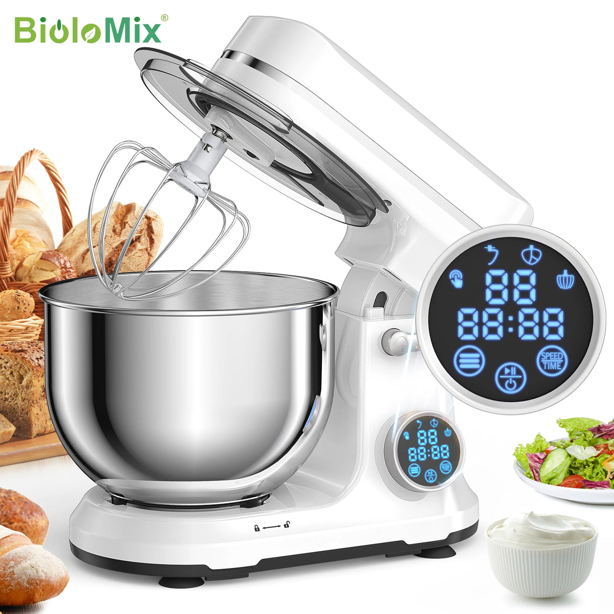 BioloMix Kitchen Stand Mixer With Tilt Head And Digital Display