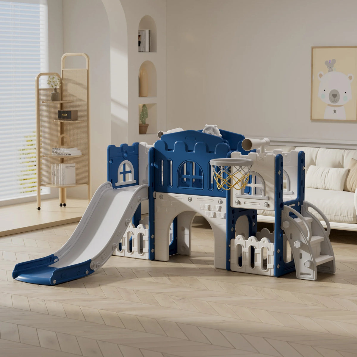 8 In 1 Toddler Slide Indoor Outdoor Kids Playset With Basketball Hoop