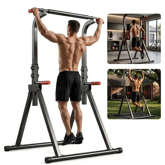 Foldable Power Tower Pull Up Bar With Adjustable Dip Station