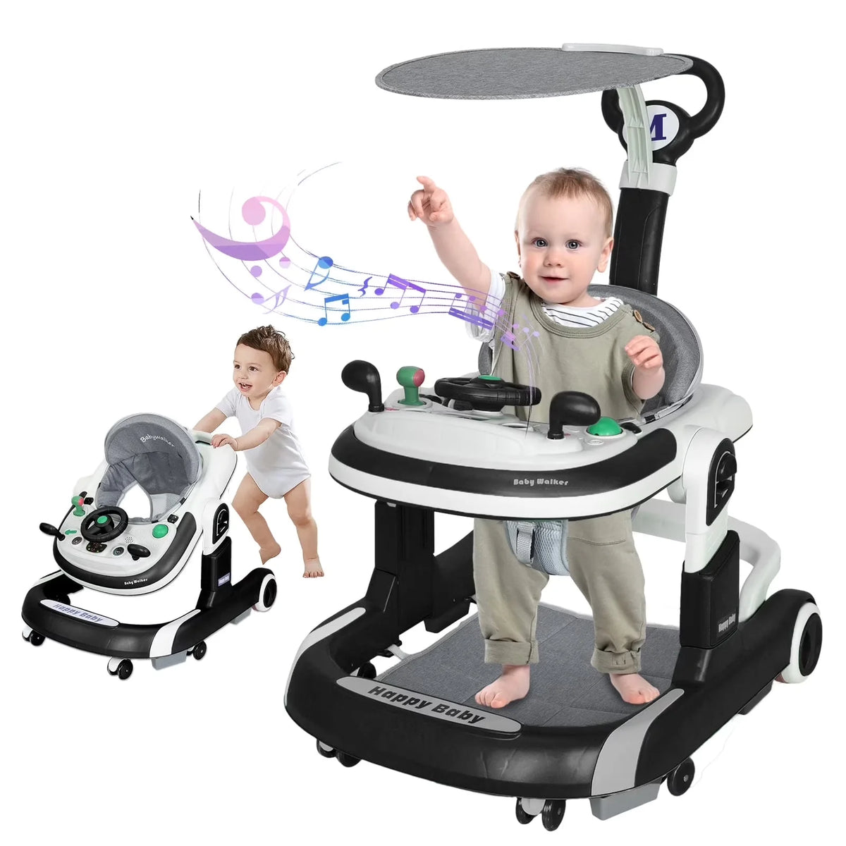 Anti Rollover Baby Walker With Learning Toy And Folding Design