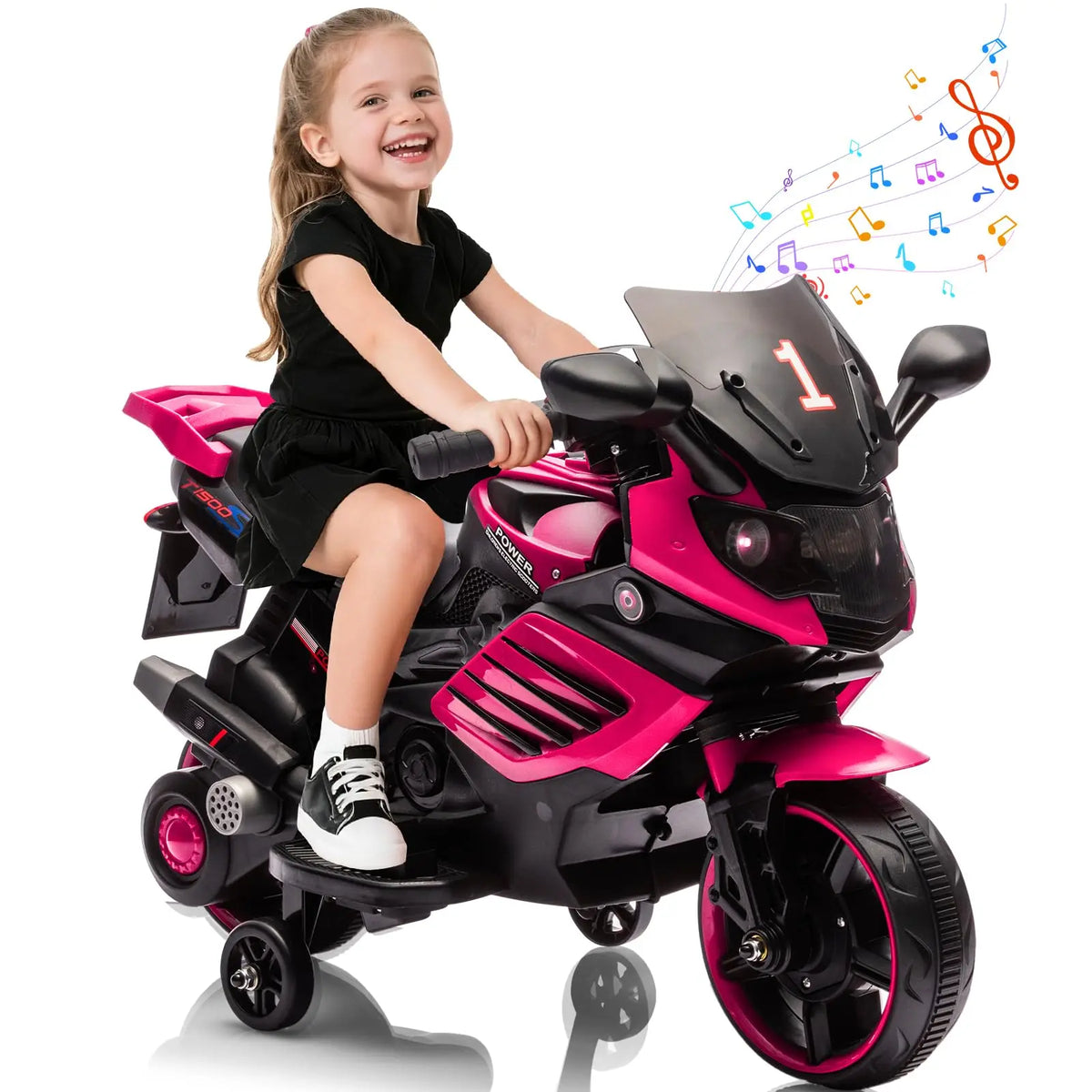 HiMiss Kids Electric Ride On Motorcycle With Training Wheels Toddlers