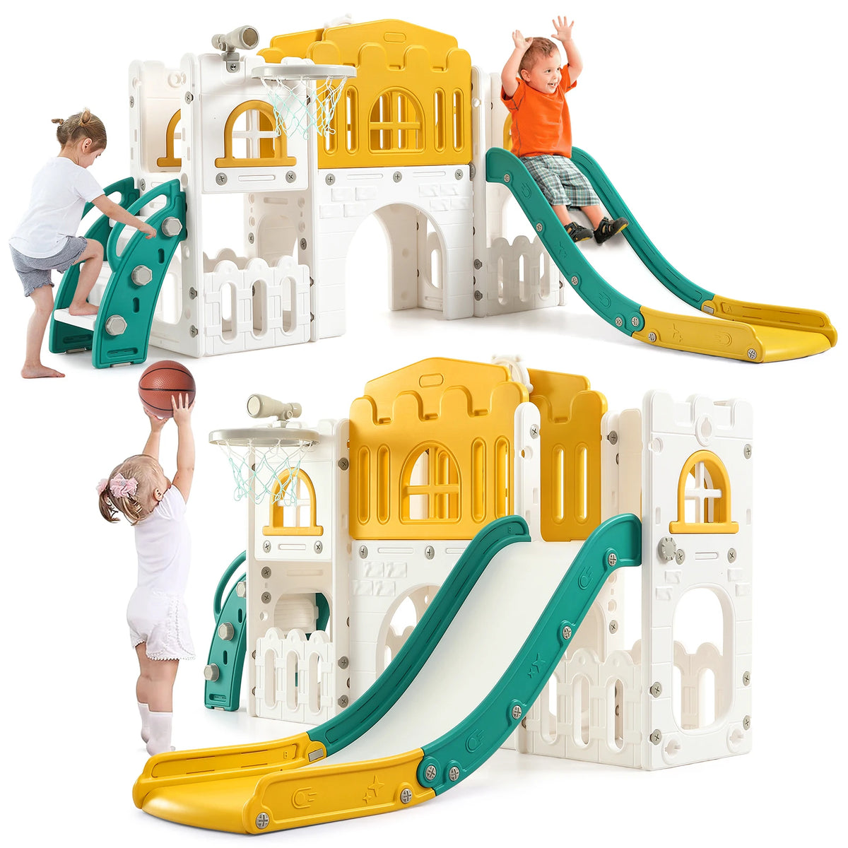 8 In 1 Toddler Slide Indoor Outdoor Kids Playset With Basketball Hoop
