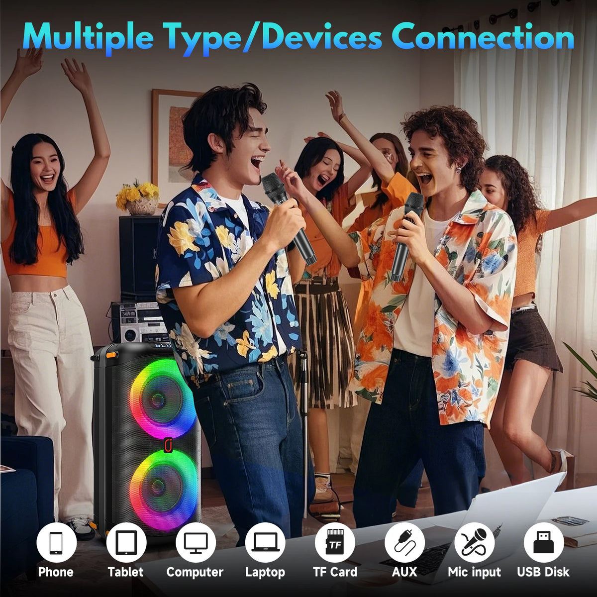FanFun Wireless Karaoke Speaker With Dual Microphones And Led Lighting