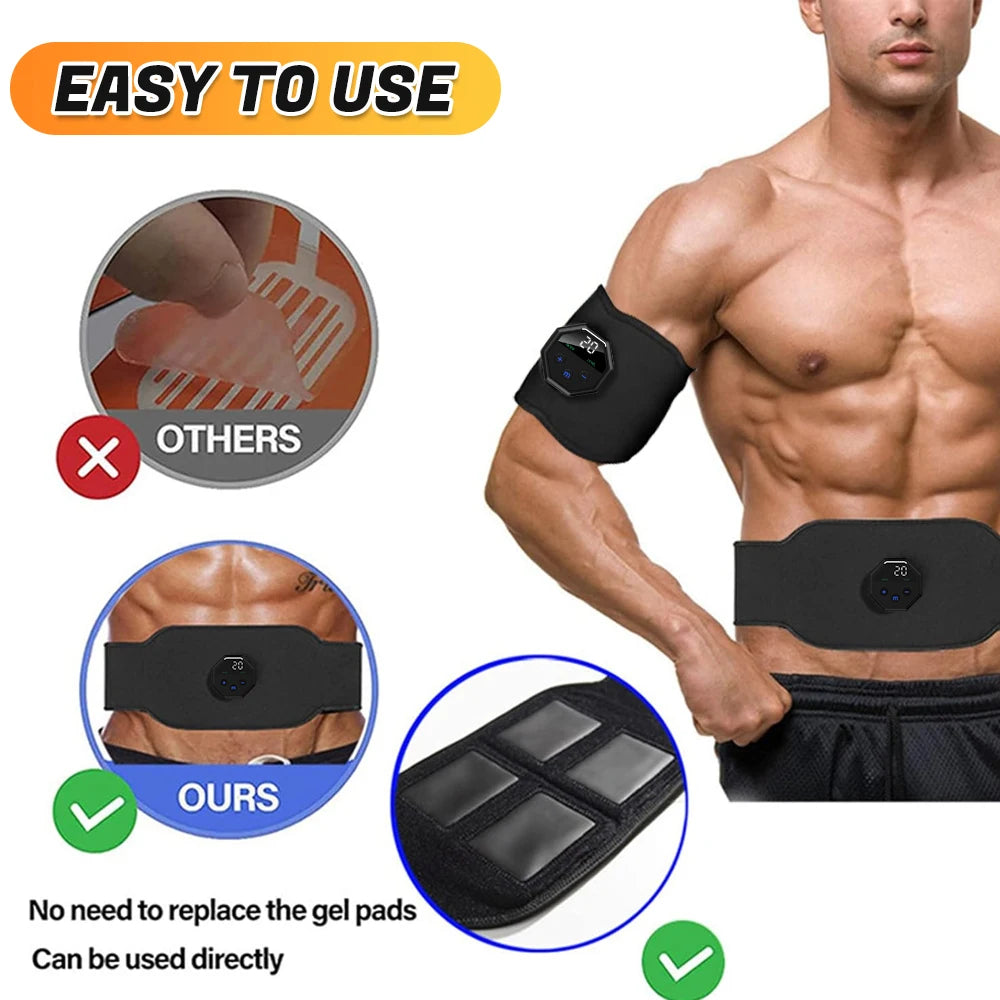 Rechargeable EMS Muscle Stimulator Abdominal Trainer Belt With Silicone Pads