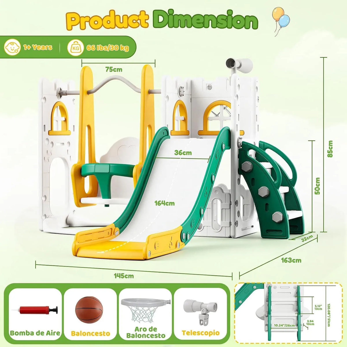 Toddler Indoor Playground Slide And Swing Set With Basketball Hoop