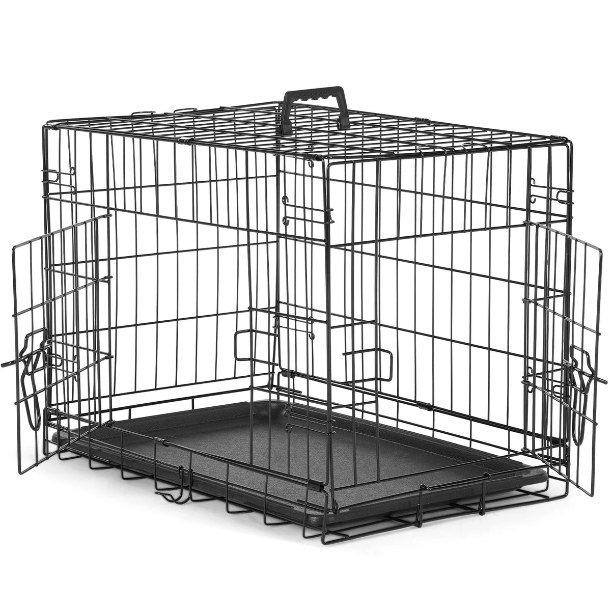 JHK Double Door Metal Wire Dog Kennel Leak Proof Pan