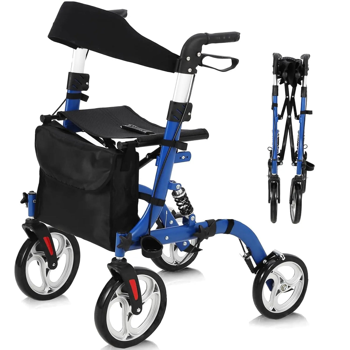 Foldable Aluminum Rollator Walker With Seat Backrest For Adults