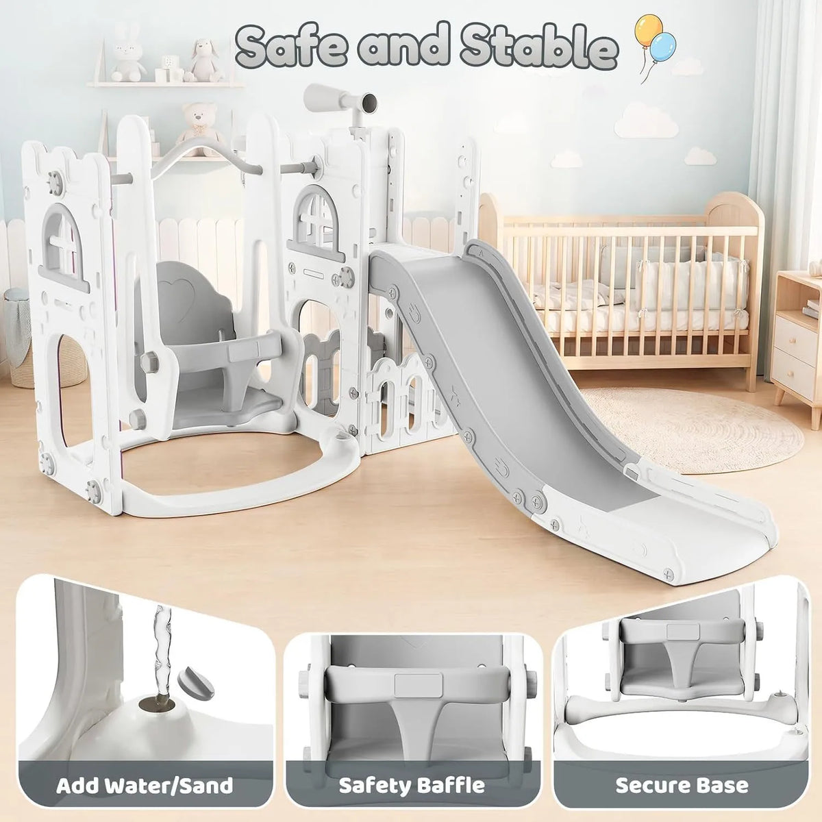 Toddler Indoor Playground Slide And Swing Set With Basketball Hoop