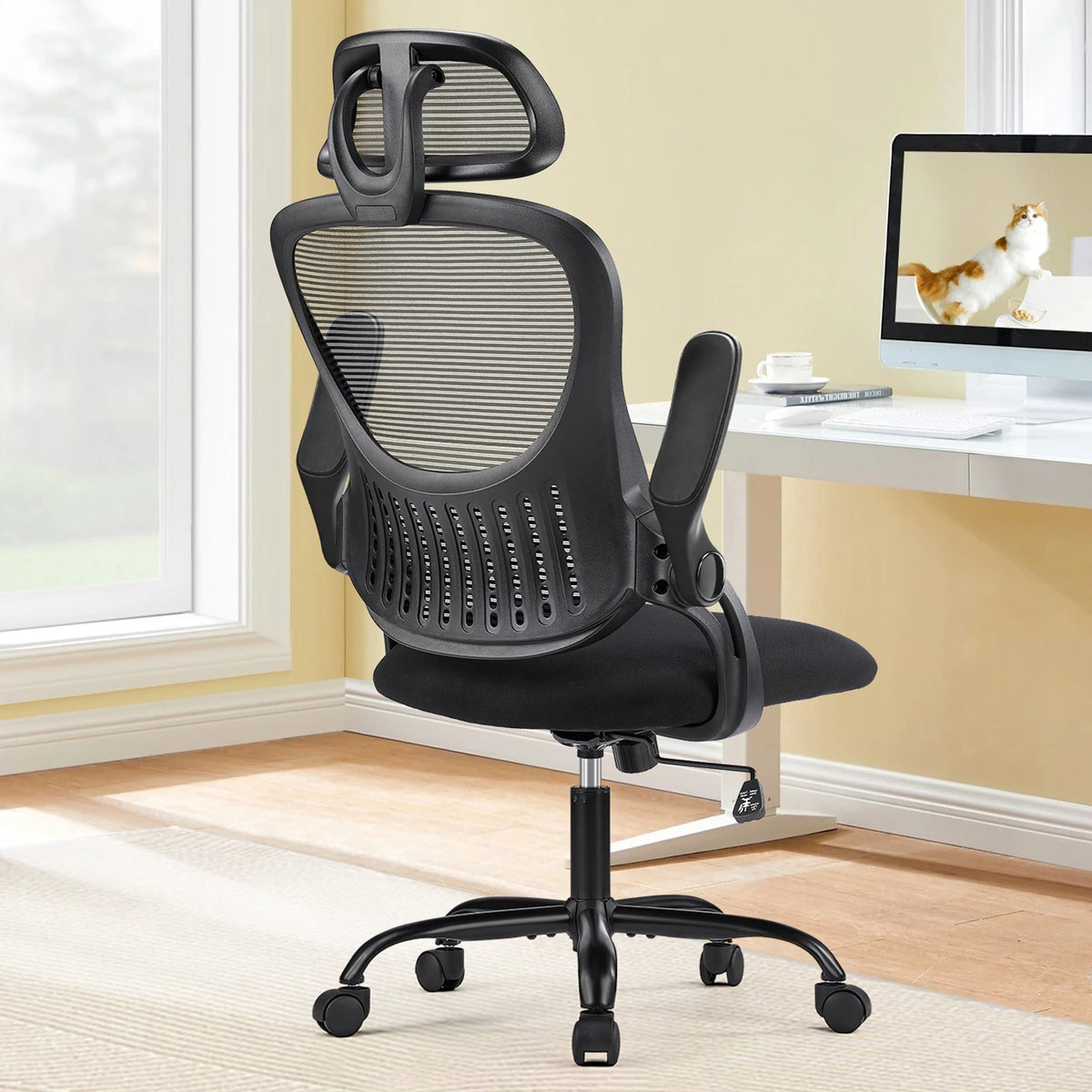 JHK Ergonomic Mesh Office Chair With Flip Up Adjustable Arms
