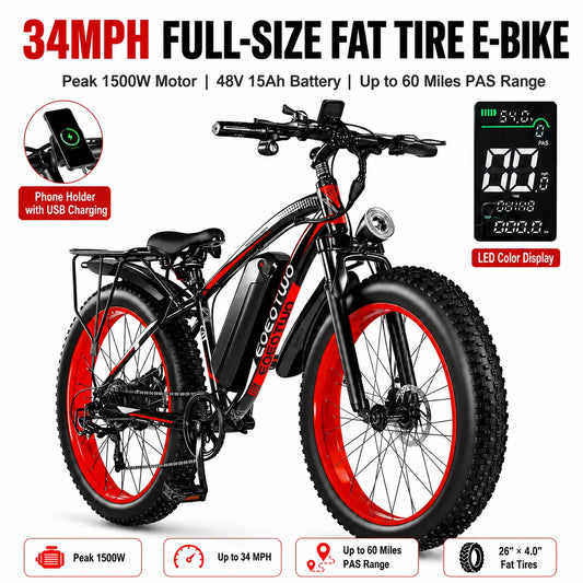 EOEOTWO 1500W Peak Electric Bike With 48V Long Range Battery
