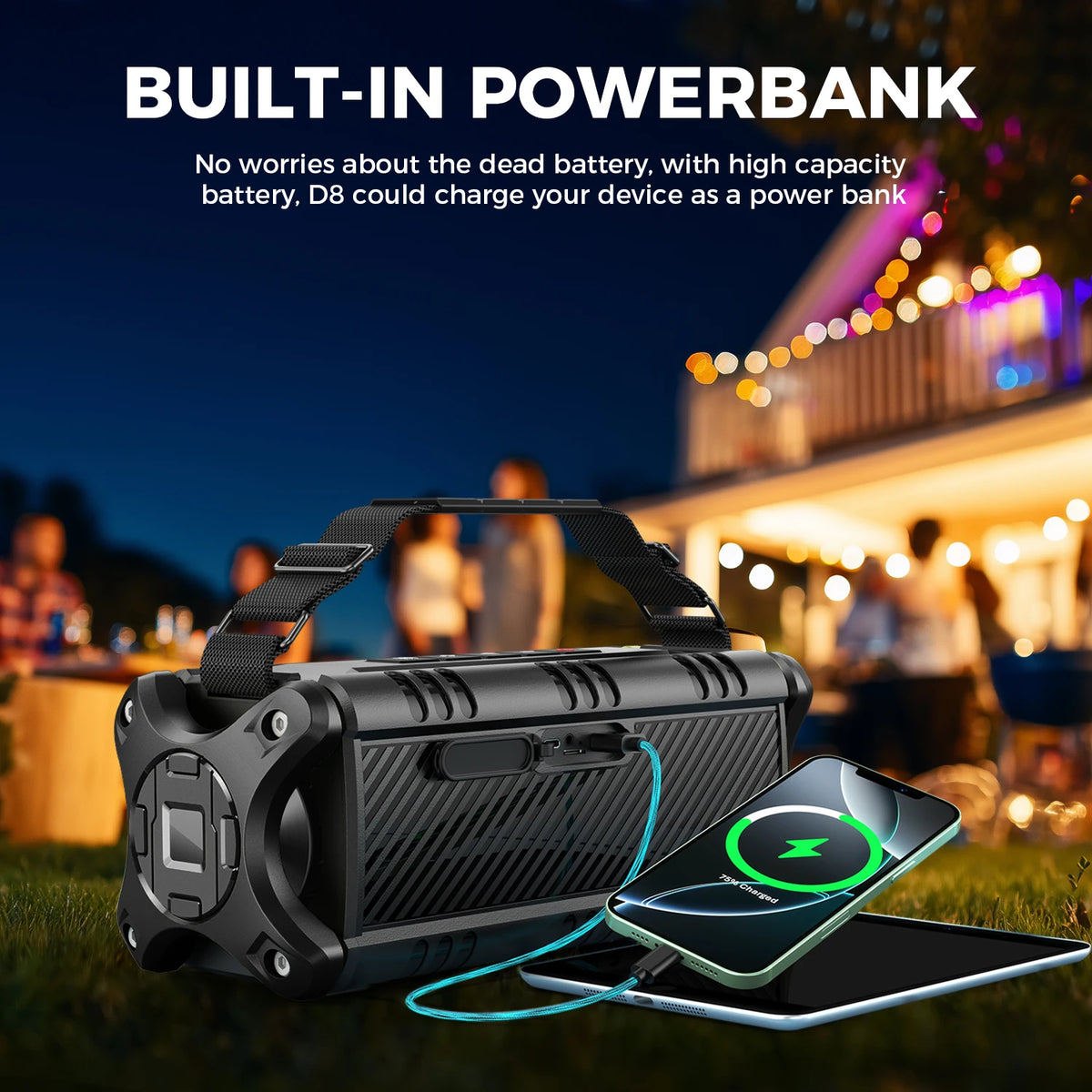 W-KING D8 50W Waterproof Bluetooth Portable Outdoor Speaker