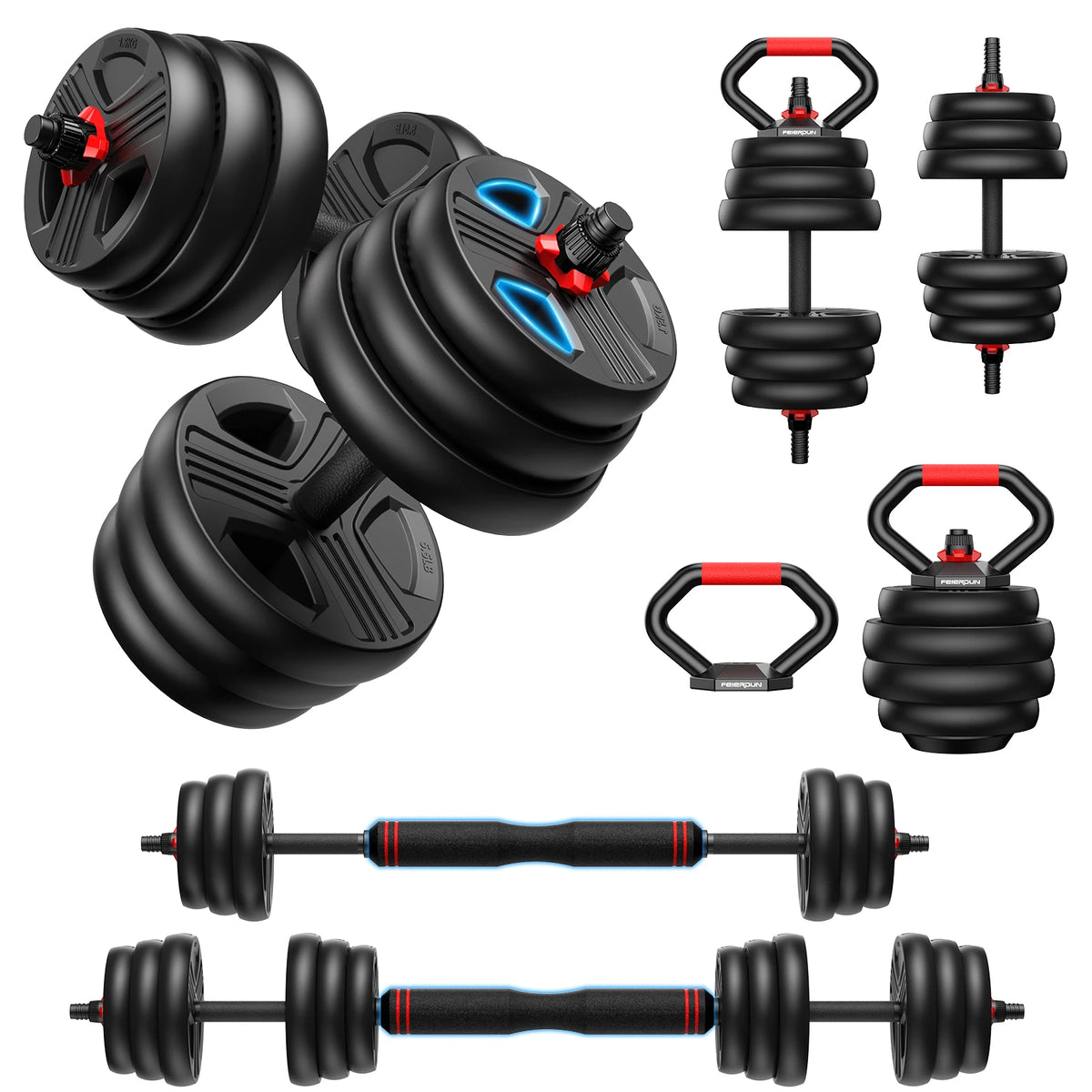 FED Fitness 5 In 1 Adjustable Dumbbell Barbell Kettlebell Set