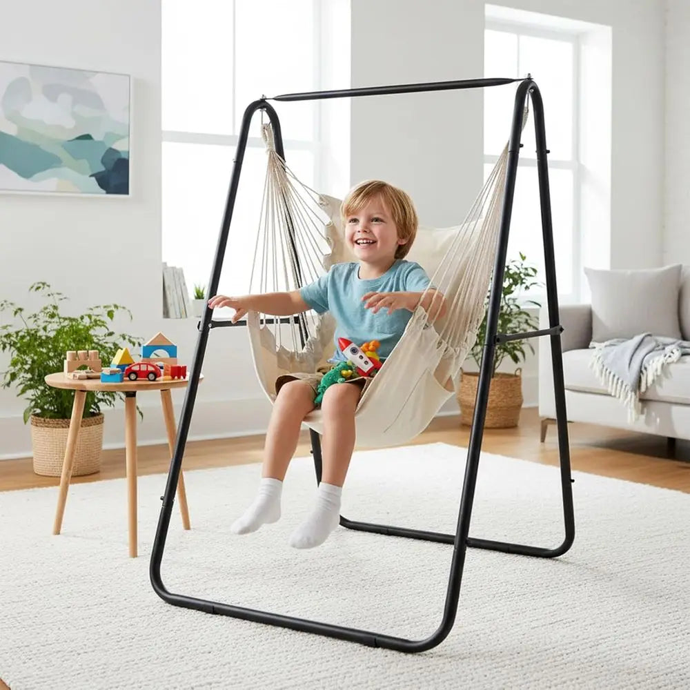 Heavy Duty Hammock Chair Stand With Dual Pillows Indoor Patio