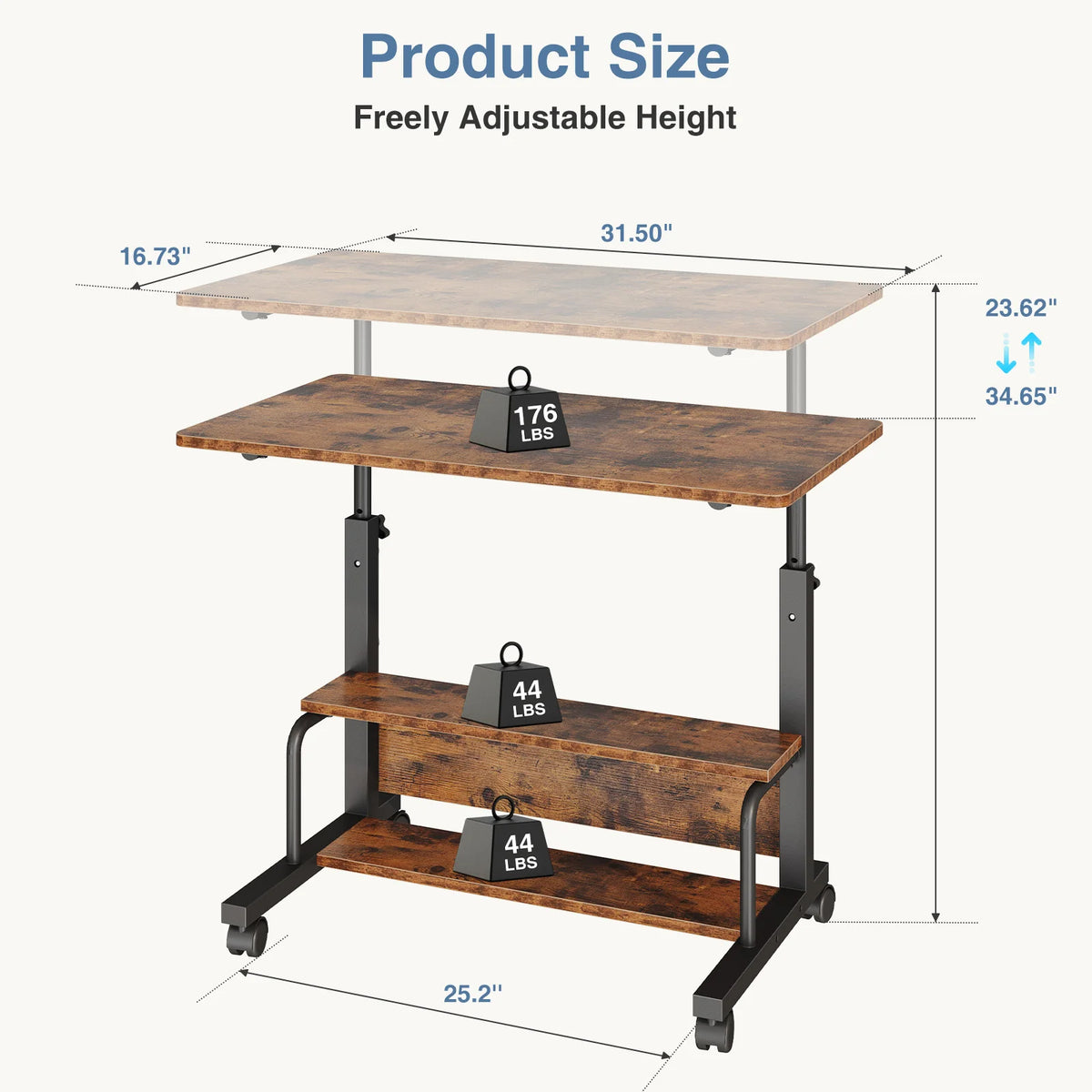 JHK Adjustable Height Mobile Standing Desk With Locking Wheels