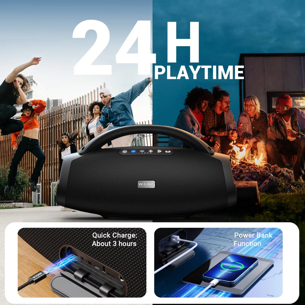 W KING X20S Portable Bluetooth Speaker Heavy Bass Output