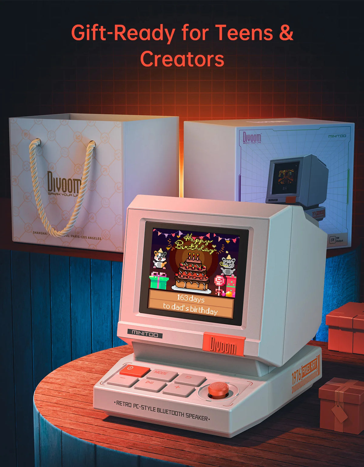 Divoom MiniToo Retro Portable Bluetooth Speaker Pixel Display