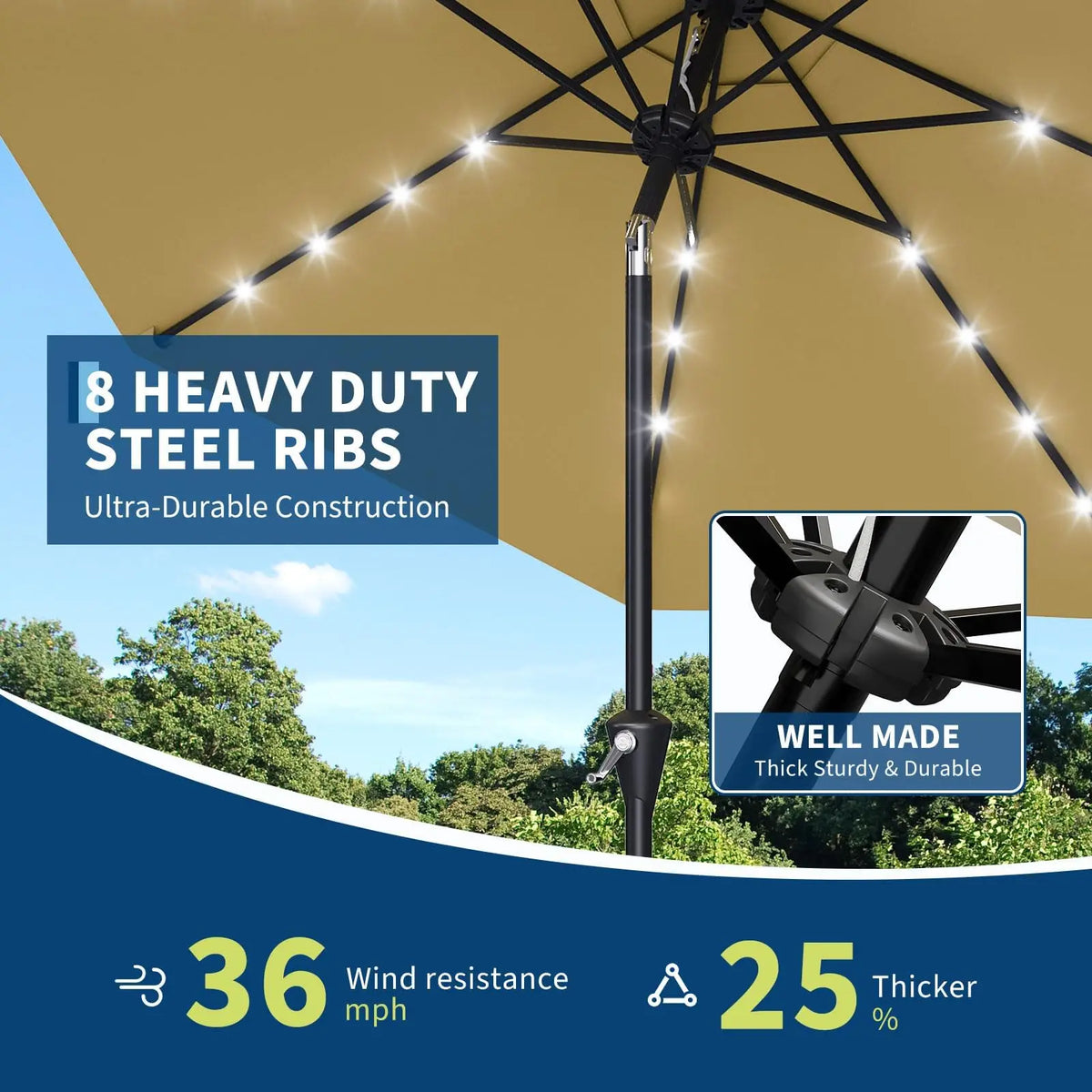 Studyset Solar Powered Patio Umbrella With Built In Led Lights