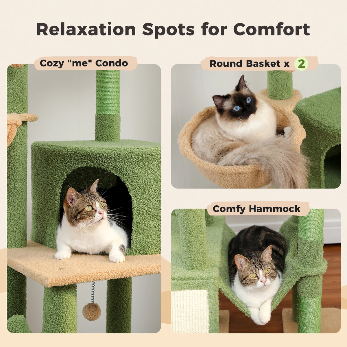 PAWZ Road Cactus Cat Tree With Hammocks Condos Scratching Posts