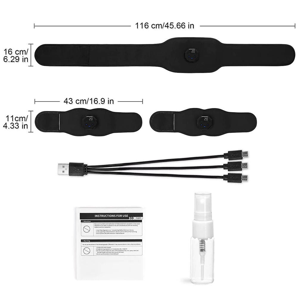 Rechargeable EMS Muscle Stimulator Abdominal Trainer Belt With Silicone Pads