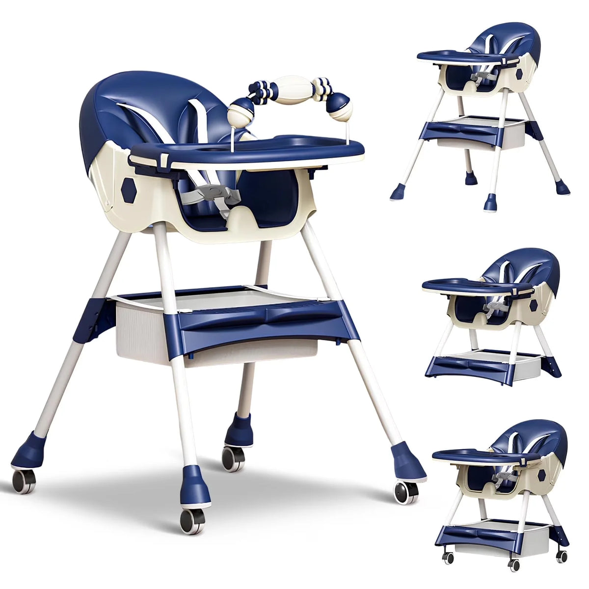 Adjustable Foldable Baby High Chair With Cushioned Reclining Seat