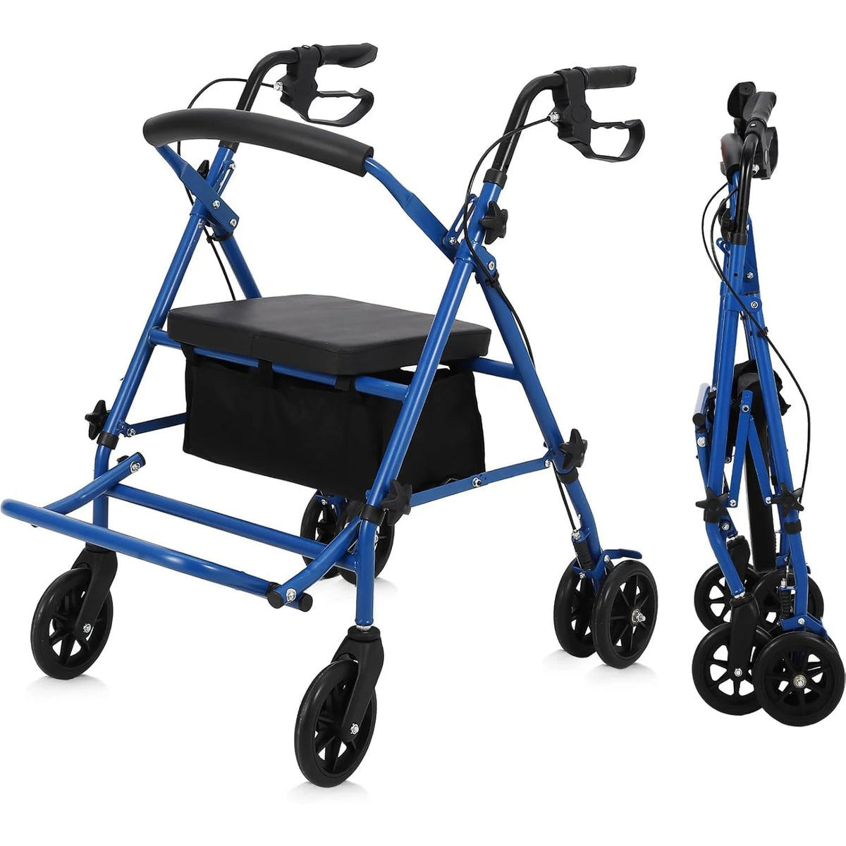 Foldable Rollator Walker With Seat And Backrest For Seniors