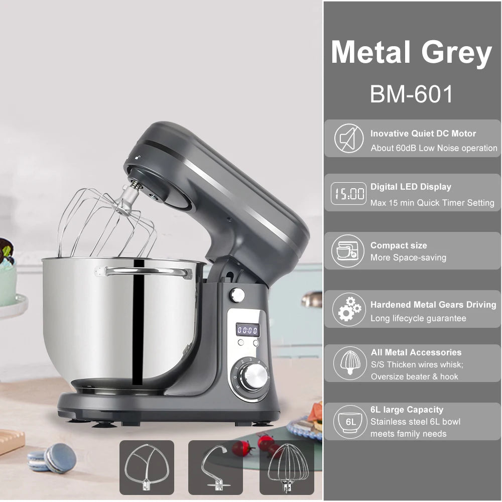 Biolomix 6 Speed Kitchen Stand Mixer Stainless Steel Bowl