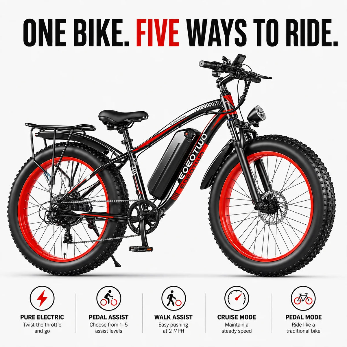 EOEOTWO 1500W Peak Electric Bike With 48V Long Range Battery
