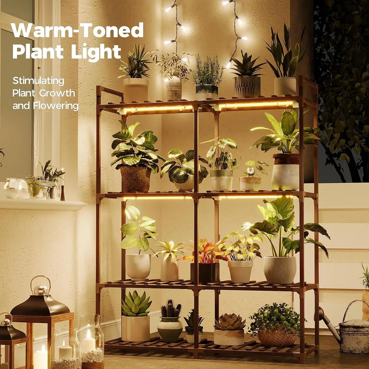 Wooden Plant Stand With Grow Lights For Indoor Gardens