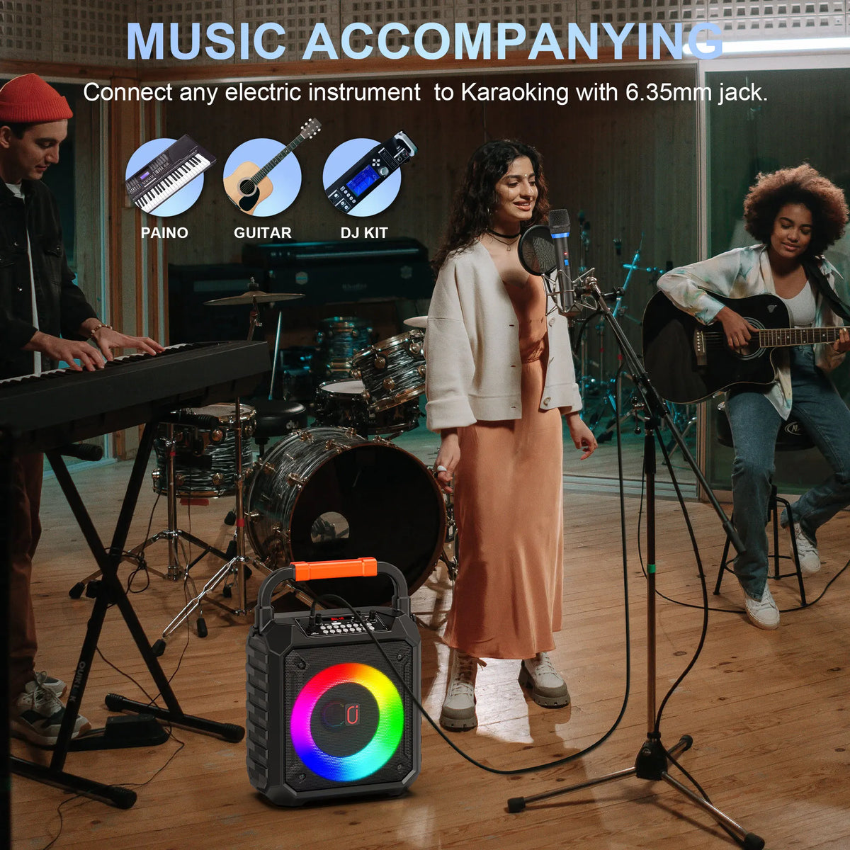 FanFun Wireless Karaoke Speaker With Dual Mics And Party Lights