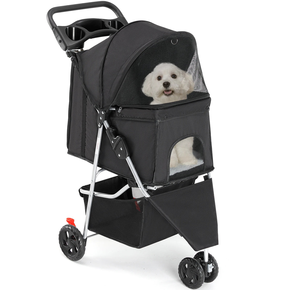 DUMOS Foldable 3 Wheel Pet Stroller With Storage Basket