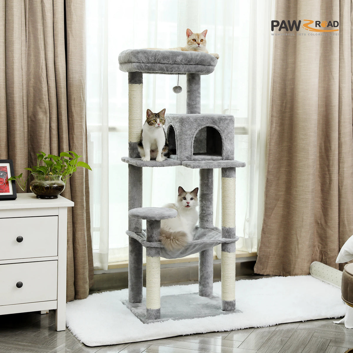 Pawz Road Multi Level Cat Tower With Hammock Sisal Posts